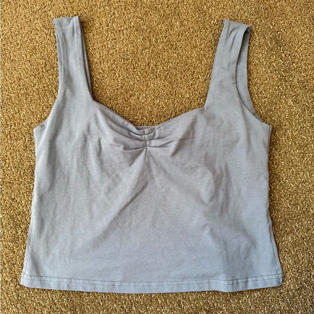 Square-Neck Cropped Tank Top in Light Blue